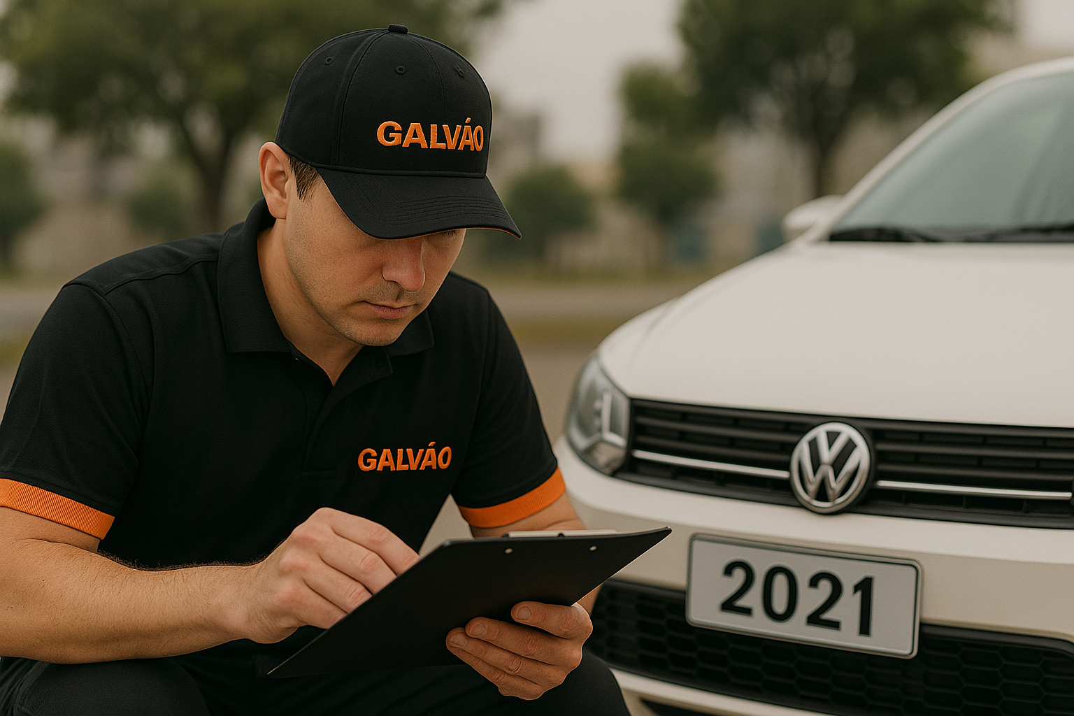 Funcionário da Galvão Vistorias realizando vistoria